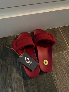 Olukai Slide Sandals in Red